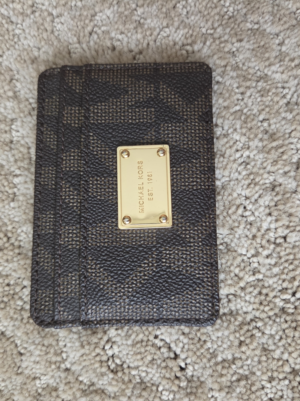 Michael Kors Card Cases Bundle of 2: Brown with Gold Plaque, Silver/Black/Gray